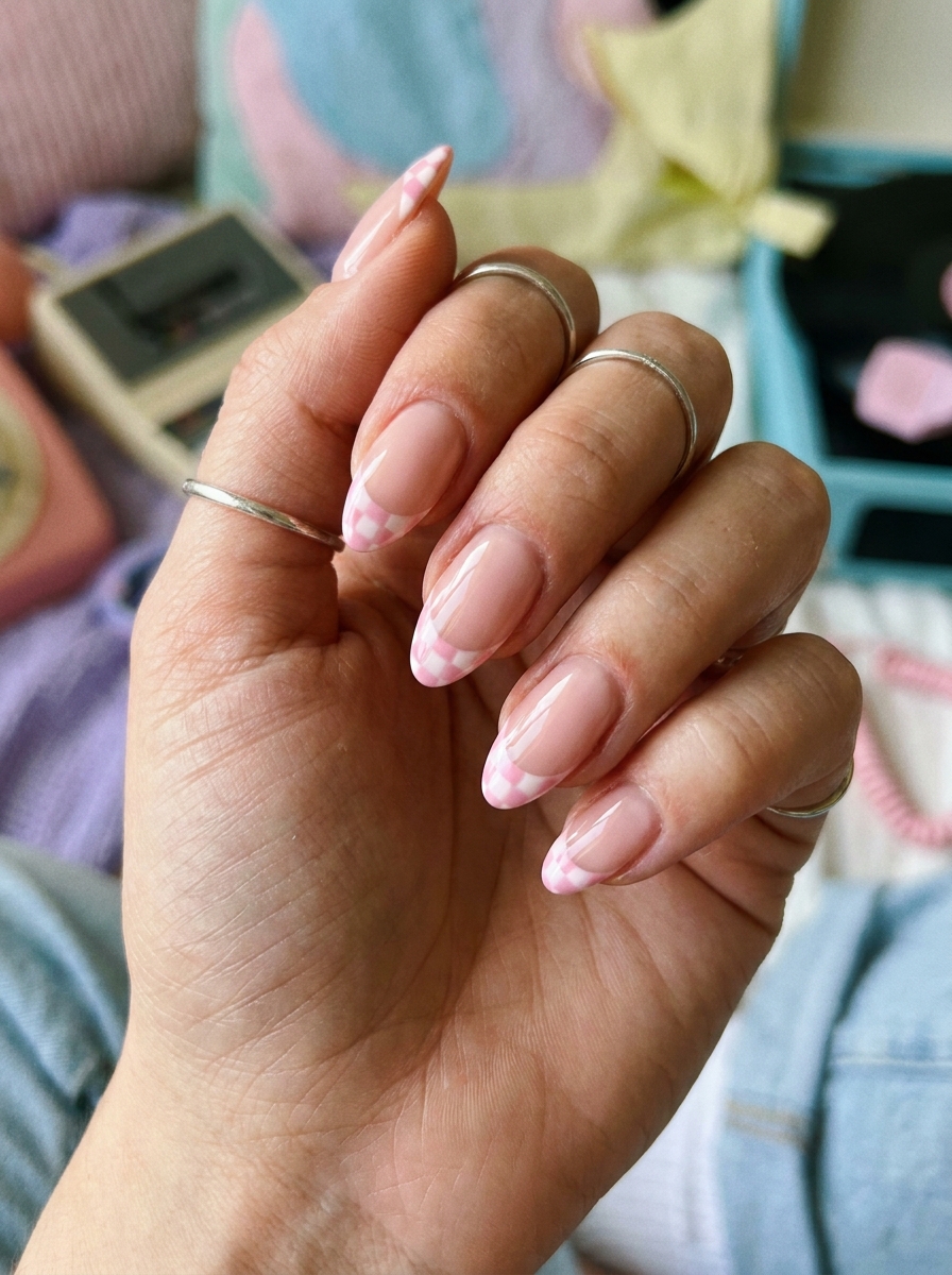 Checkerboard Accent Nails als Y2K Nails Inspiration 2026